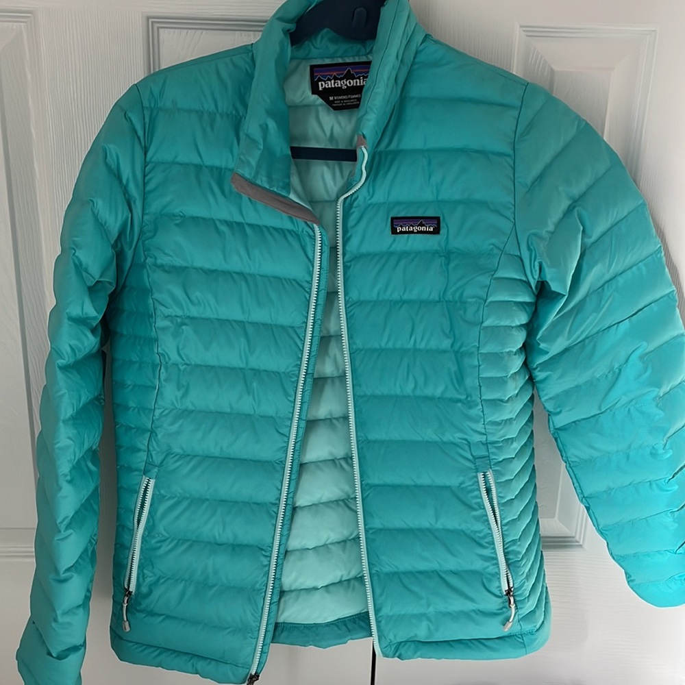 Turquoise blue Patagonia puffer jacket